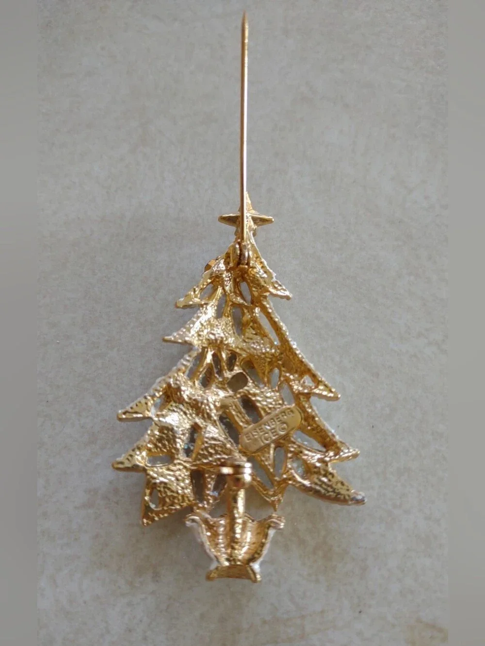Vintage EISENBERG ICE Christmas Tree Pin Brooch Frosted White Rhinestones 2 1/4
